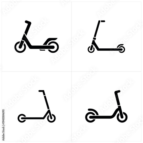 Black silhouette electric scooter in different positions