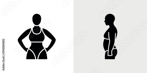 Black silhouettes of woman in underwear with body measurement lines