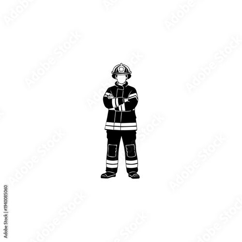 Firefighter silhouette with arms crossed, emergency service professional.