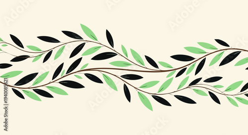 Elegant Vector Olive Branch Border Design with Green and Dark Leaves on a Light Cream Background, Perfect for Nature-Inspired Decorations, Invitations, and Web Elements