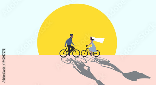 Couple Riding Bicycles at Sunset
