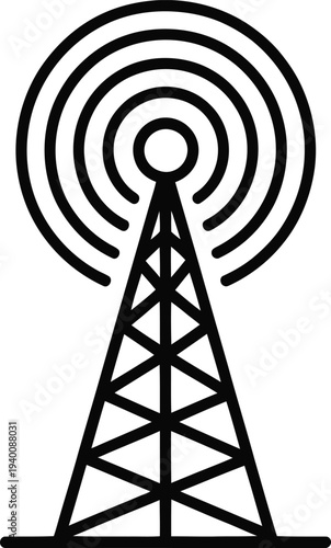 Radio tower illustration with antenna and wireless signal on white background