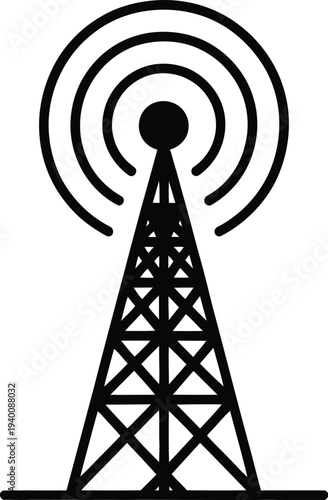 Radio tower illustration with antenna and wireless signal on white background