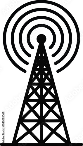 Radio tower illustration with antenna and wireless signal on white background