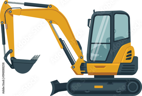 Yellow construction excavator isolated on white background heavy machinery vehicle