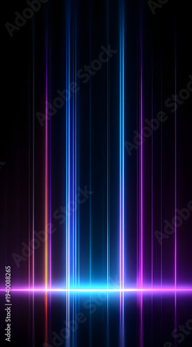 Abstract background with neon light stripes in blue and purple glowing vertical vector lines