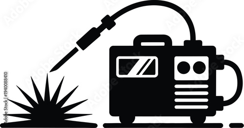 Vector illustration of a retro microphone and electric guitar with an abstract background styled as a travel briefcase icon with calendar and luggage symbols in a clean black web design