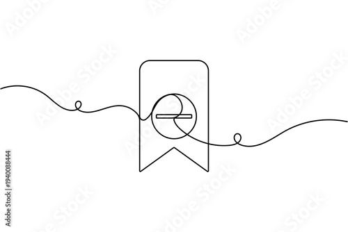 Remove bookmark sign icon continuous one line drawing on white background minimal unsaved and delete or minus symbol outline vector illustration