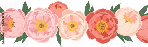 Seamless Pink Peony Floral Border Illustration for Wedding Invitations and Spring Designs