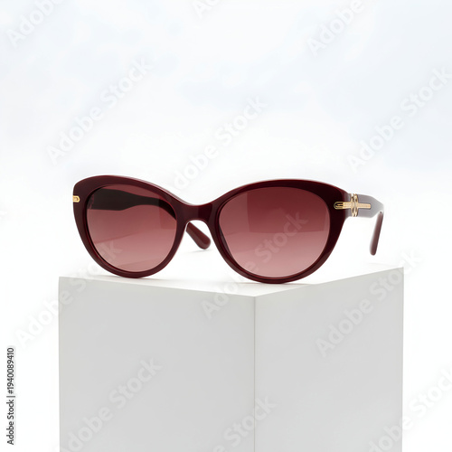 Fashionable sunglasses for women burgundy glass beautiful on white background