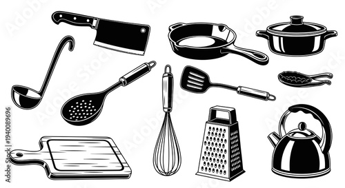 Professional Cooking Utensils and Kitchenware Vector Collection