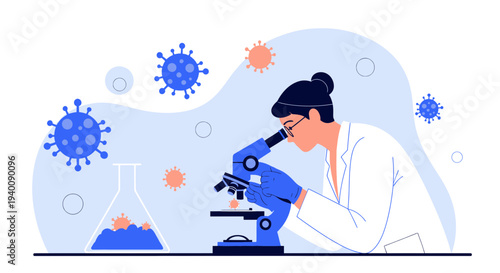 Scientist examining virus under microscope, laboratory research, scientific discovery, medical science