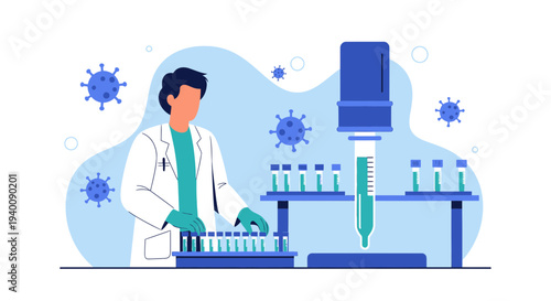 Scientist in Lab Coat Conducting Research with Pipette and Test Tubes, Coronavirus Pandemic Concept