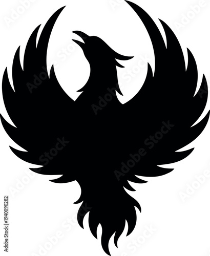 Black Phoenix Silhouette Vector Illustration Isolated on White Background for Logo and Tattoo Design