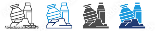 plastic pollution icon set multiple style