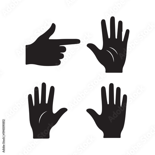 Hand Gestures Pointing and Open Palm Icons Set Communication Symbols Isolated on white background