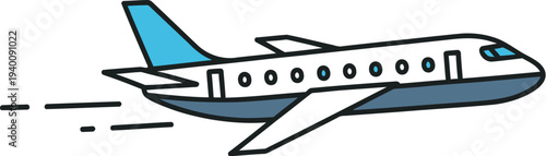 Airplane flying through the sky with motion lines