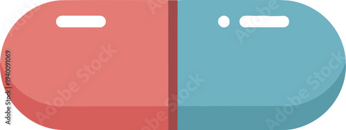 Vibrant capsule with contrasting red and blue sections on beige background