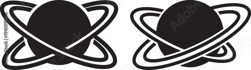 Abstract icon of a planet with orbiting rings, symbolizing space, cosmology, astronomy, or a celestial body