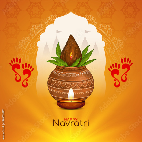 Happy Navratri traditional goddess worship Indian festival card