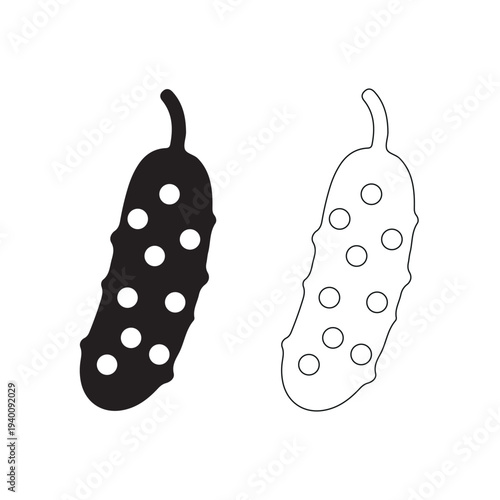 Cucumber Icons Filled and Outline with Seed Details Isolated on White Background