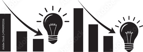 Declining business graph with light bulb icon symbolizing idea and innovation for recovery