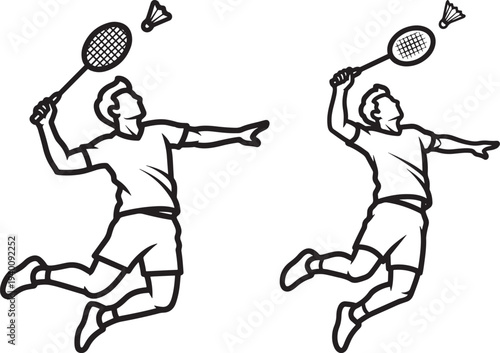 Silhouette of badminton player performing a powerful jump smash during a match, energetic sports action