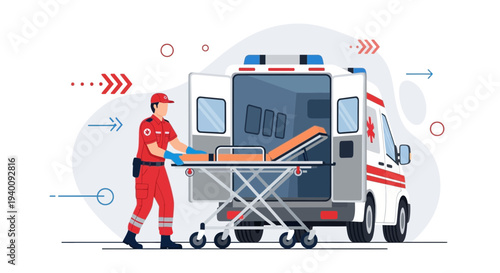 Paramedic with Stretcher by Ambulance, Emergency Medical Services, Healthcare Concept