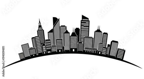 Cityscape Silhouette of Modern Skyscrapers with Varying Heights and Architectural Styles