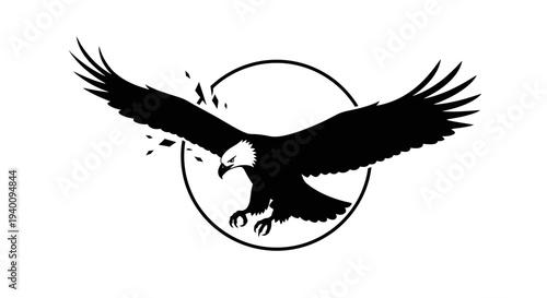 Majestic Black Eagle in Dynamic Flight A Powerful Graphic Emblem Symbolizing Freedom and Strength