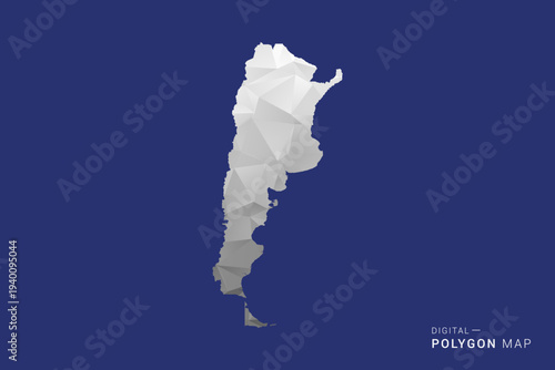 Argentina Map - Polygon White and Black map Style Vector Illustration, Low Poly Geometric Design, Isolated on blue Background.
