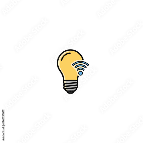 A minimalist vector graphic of a lightbulb with a Wi-Fi signal emanating from it
