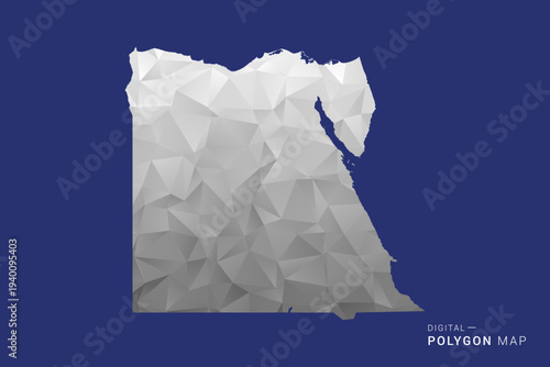 Egypt Map - Polygon White and Black map Style Vector Illustration, Low Poly Geometric Design, Isolated on blue Background.