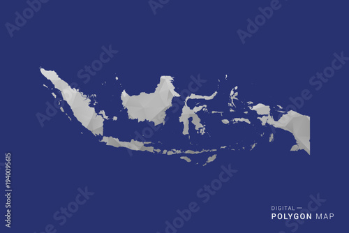 Indonesia Map - Polygon White and Black map Style Vector Illustration, Low Poly Geometric Design, Isolated on blue Background.