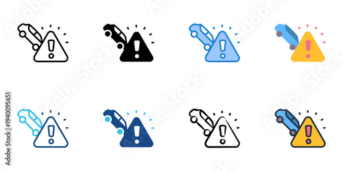 Vehicle Accident icons set multiple style collection. Editable stroke 
