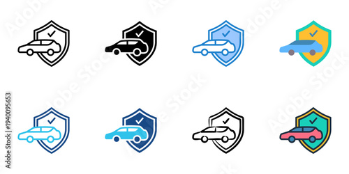 Car Protection icons set multiple style collection. Editable stroke 
