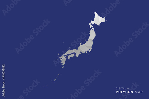 Japan Map - Polygon White and Black map Style Vector Illustration, Low Poly Geometric Design, Isolated on blue Background.