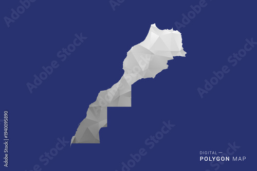 Morocco Map - Polygon White and Black map Style Vector Illustration, Low Poly Geometric Design, Isolated on blue Background.