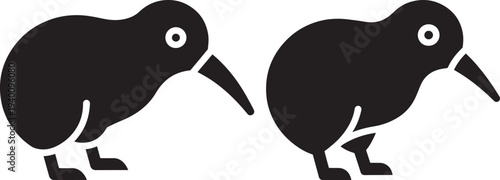 Kiwi Bird Icons, Simple Silhouette Symbols of the Flightless New Zealand Native Bird