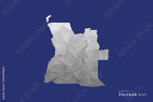 Angola Map - Polygon White and Black map Style Vector Illustration, Low Poly Geometric Design, Isolated on blue Background.