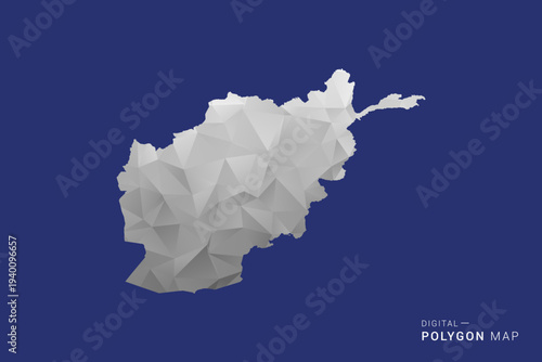 Afghanistan Map - Polygon White and Black map Style Vector Illustration, Low Poly Geometric Design, Isolated on blue Background.