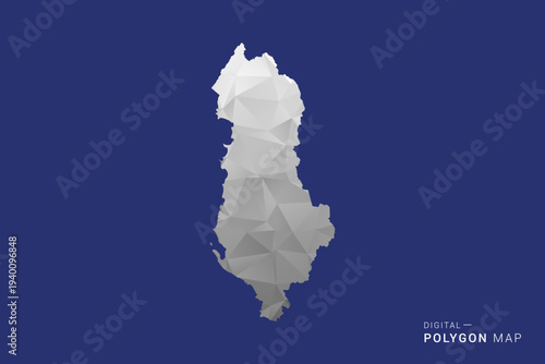 Albania Map - Polygon White and Black map Style Vector Illustration, Low Poly Geometric Design, Isolated on blue Background.