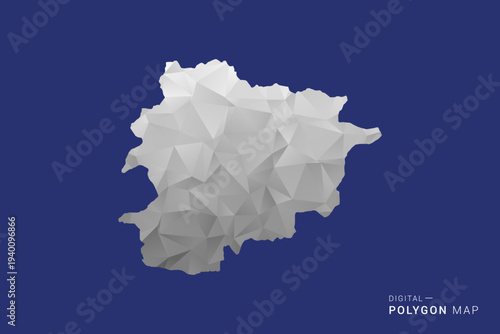 Andorra Map - Polygon White and Black map Style Vector Illustration, Low Poly Geometric Design, Isolated on blue Background.