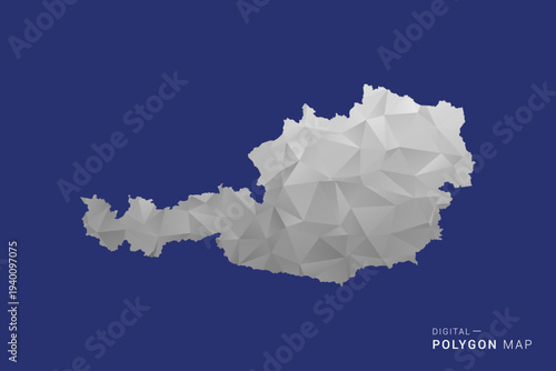 Austria Map - Polygon White and Black map Style Vector Illustration, Low Poly Geometric Design, Isolated on blue Background.