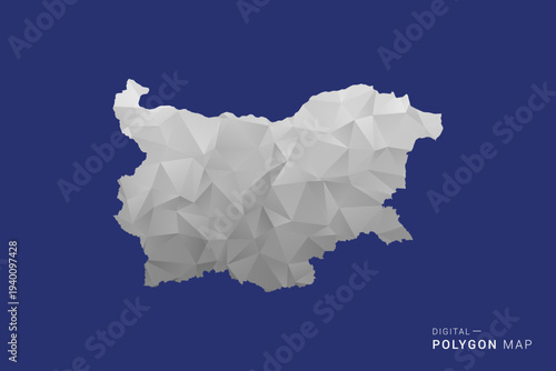 Bulgaria Map - Polygon White and Black map Style Vector Illustration, Low Poly Geometric Design, Isolated on blue Background.