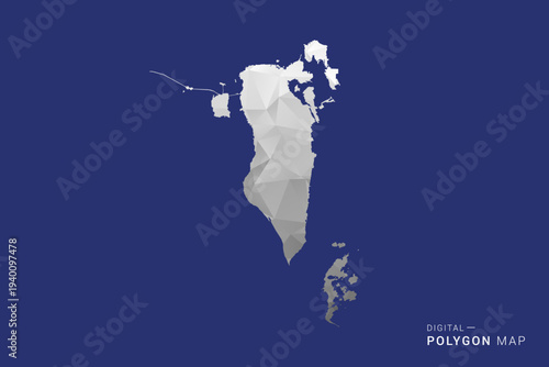 Bahrain Map - Polygon White and Black map Style Vector Illustration, Low Poly Geometric Design, Isolated on blue Background.