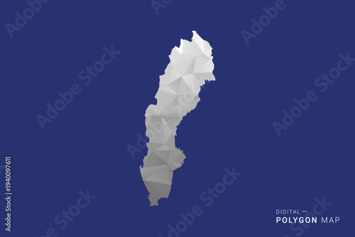 Sweden Map - Polygon White and Black map Style Vector Illustration, Low Poly Geometric Design, Isolated on blue Background.