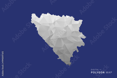 Bosnia and Herzegovina Map - Polygon White and Black map Style Vector Illustration, Low Poly Geometric Design, Isolated on blue Background.