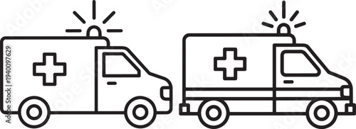 Outline Icons of Ambulance Vehicles on White Background - Emergency Medical Services