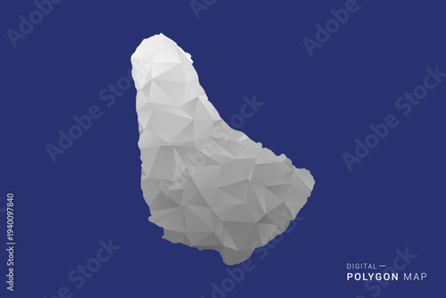 Barbados Map - Polygon White and Black map Style Vector Illustration, Low Poly Geometric Design, Isolated on blue Background.